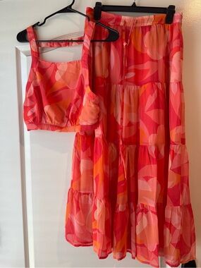 Summer Haus by Beach Bunny - Bold Pink & Coral Two-Piece Skirt Set